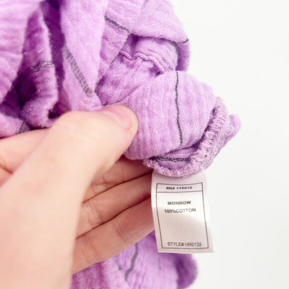 Monrow Womens Boho Pinstripe Gauzy Cotton Collared Shirt Romper Size L Lavender‎ - Picture 7 of 8